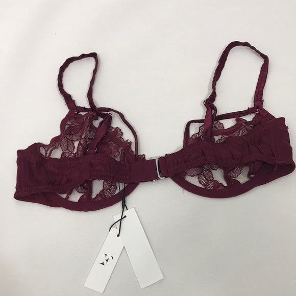 NWT Fleur du Mal Rose Embroidery Demi Bra in Mulberry - Picture 9 of 13